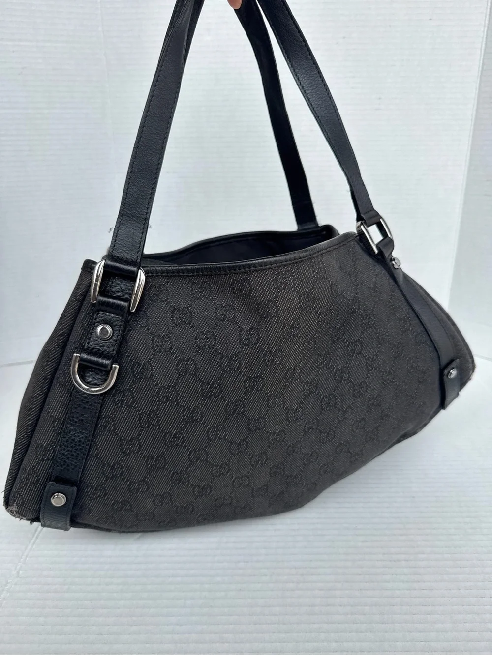 Authentic Gucci Abbey D-Ring Black GG Canvas Shoulder Bag